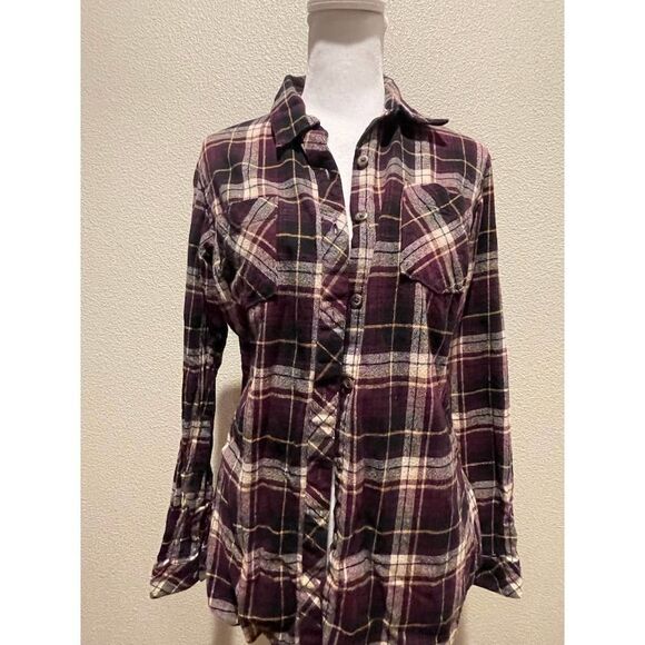 Natural Reflections Women Burgundy Plaid Button Down Shirt - Size S - Picture 1 of 7
